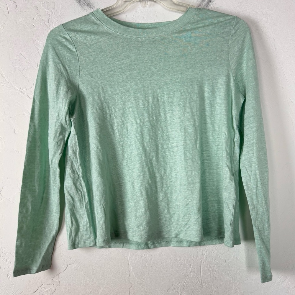 Eileen Fisher Shirt‎ Knit Top Tee Crew Neck Jersey Seafoam Green Organic Linen